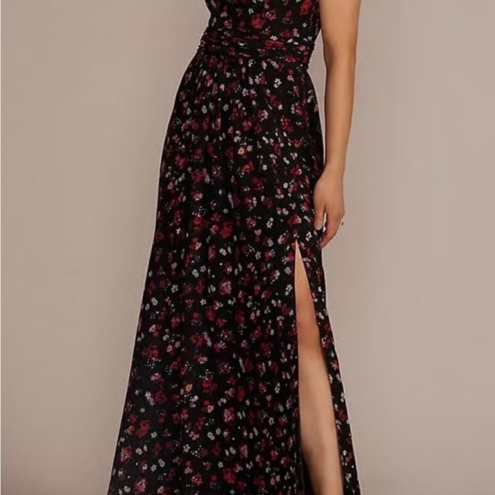 Floral Print Maxi Dress Halter A-Line Dress with Slit-Size2, NWT